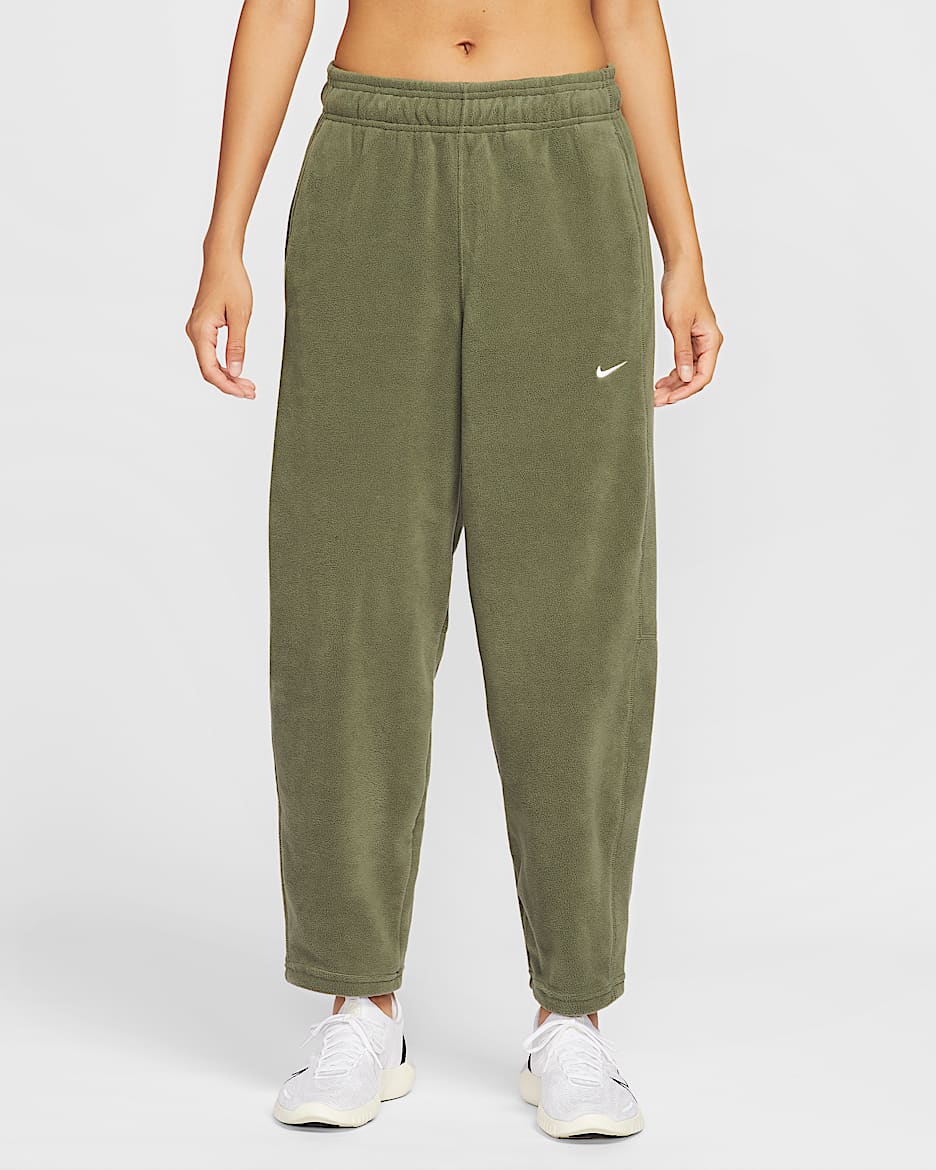 Nike One Therma-FIT 女子中腰摇粒绒长裤 - 中橄榄绿/白色