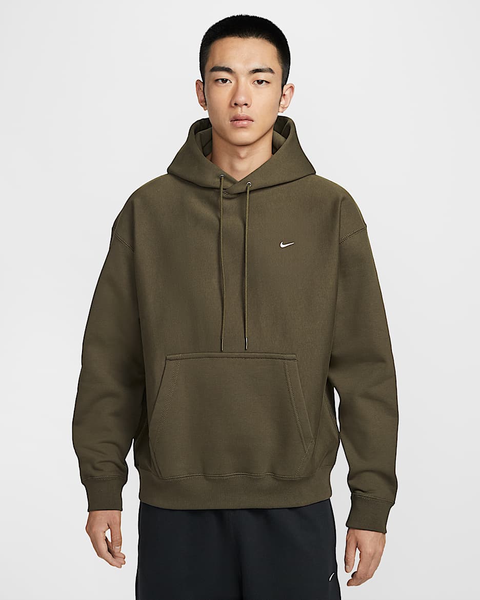 Nike Solo Swoosh 男子加绒套头连帽衫 - 暗褐/白色