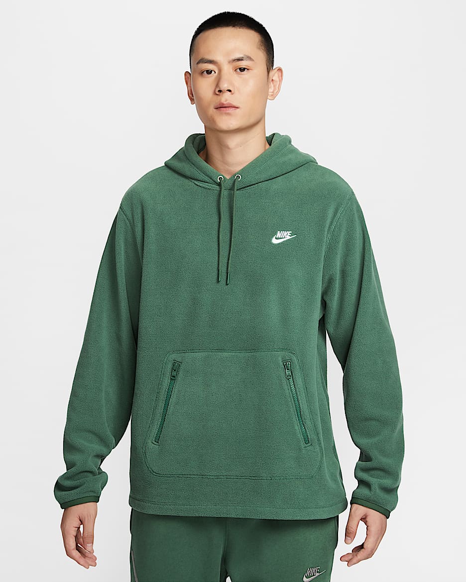 Nike Club 男子冬季款摇粒绒套头连帽衫 - 冷杉绿/白色