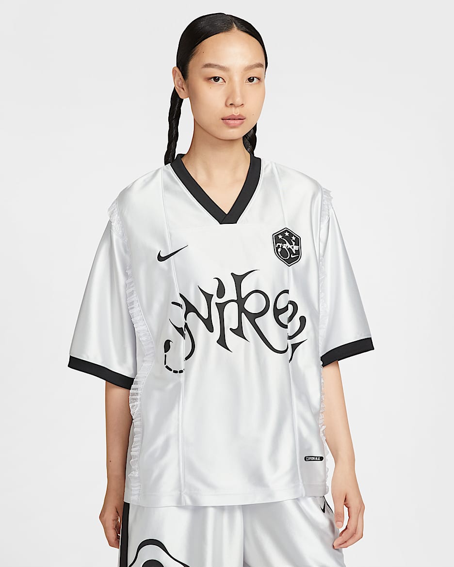 Nike Sportswear 女子短袖图案针织上衣 - 金属银