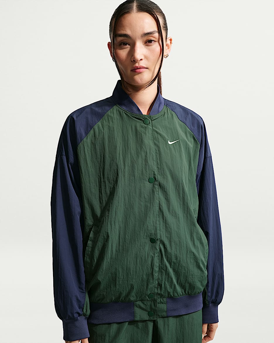 Nike Sportswear 女子 Oversize 风运动夹克 - 冷杉绿/深藏青/深藏青/粉白