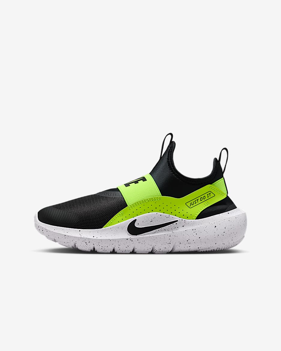 Nike Flex Runner 4 大童一脚蹬跑步鞋 - 黑/荧光黄/白色/黑