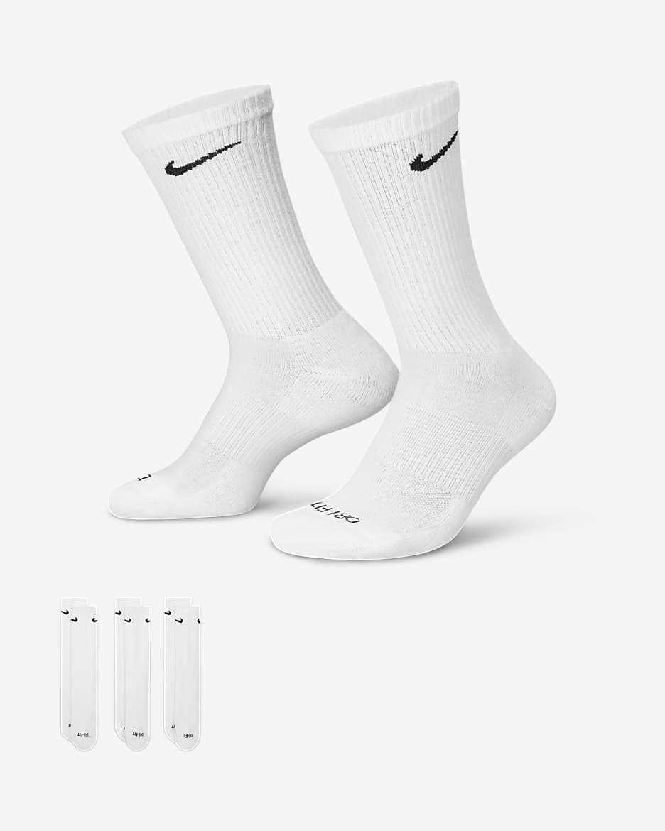 Nike Everyday Plus 耐高系列舒适速干中筒训练袜（3 双） - 白色/黑