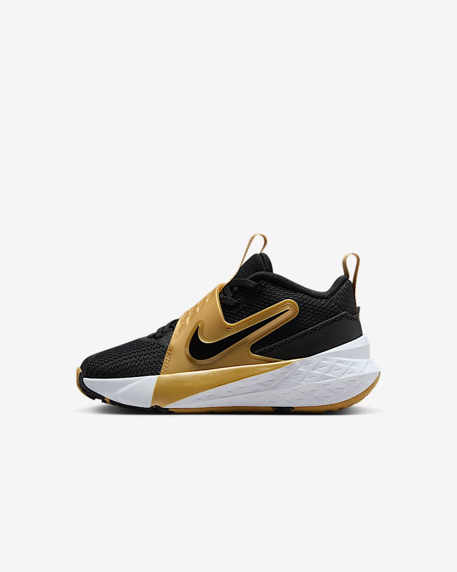 Nike Team Hustle D 12 幼童易穿脱运动鞋 - 黑/金属色/白色/黑