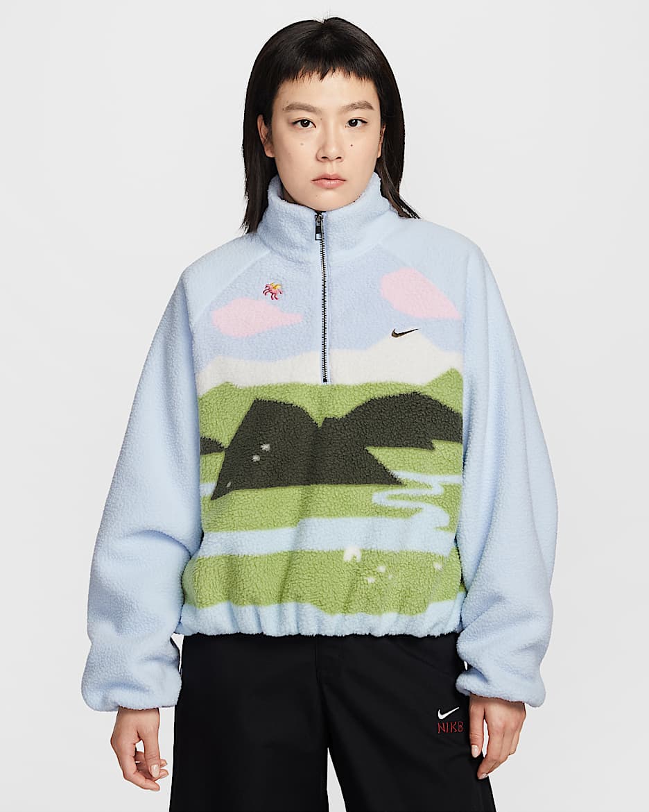 Nike Sportswear 马年限定脱缰系列新年款女子仿羊羔绒图案上衣 - 氢蓝