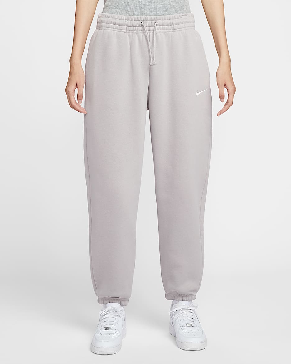 Nike Sportswear Phoenix Fleece 女子高腰 Oversize 风加绒运动裤 - 大学灰/帆白