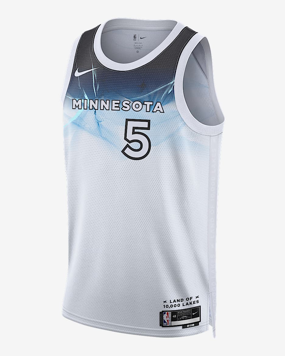2024/25 赛季明尼苏达森林狼队安东尼·爱德华兹 (Anthony Edwards) City Edition Nike Dri-FIT NBA Swingman Jersey 男子速干球衣 - 白色