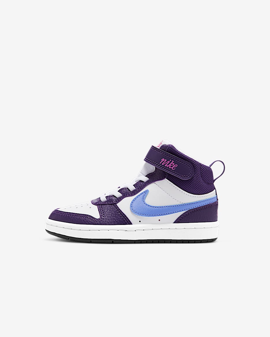 Nike Court Borough Mid 2 耐克酷菠萝幼童运动鞋 - 白色/茄紫/活力紫红/脉冲宝石蓝