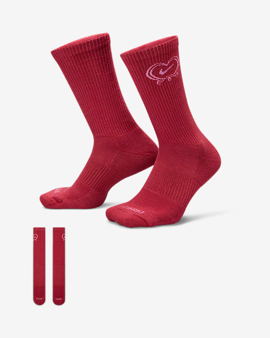 Nike Everyday Plus 舒适速干中筒运动袜（1 双） - 深队红/浅品红