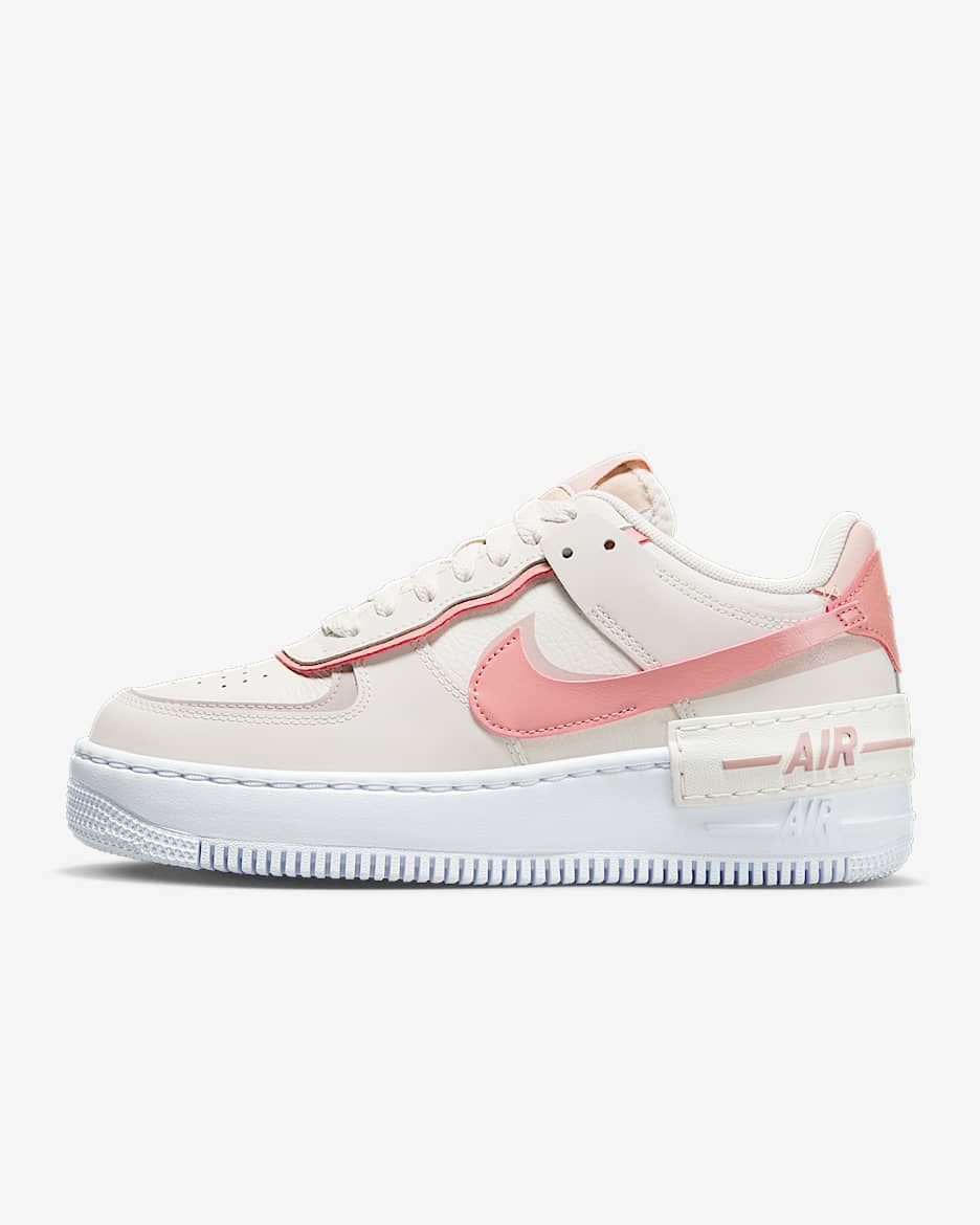 Nike Air Force 1 Shadow 女子空军一号厚底运动鞋 - 幻影灰白/牛津粉/白色/星尘红