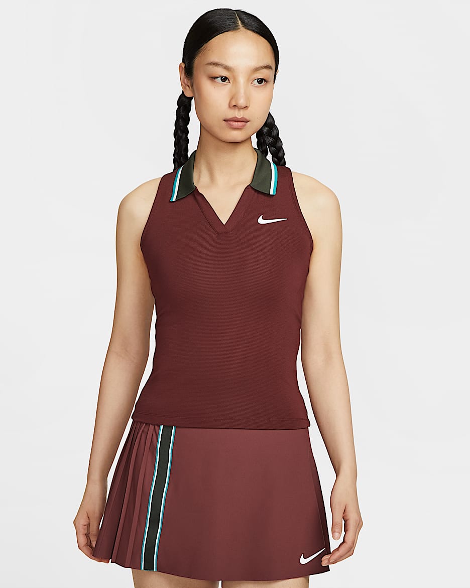 NikeCourt Slam Dri-FIT 郑钦文同款女子速干网球背心 - 暗队红/仙人掌绿/白色