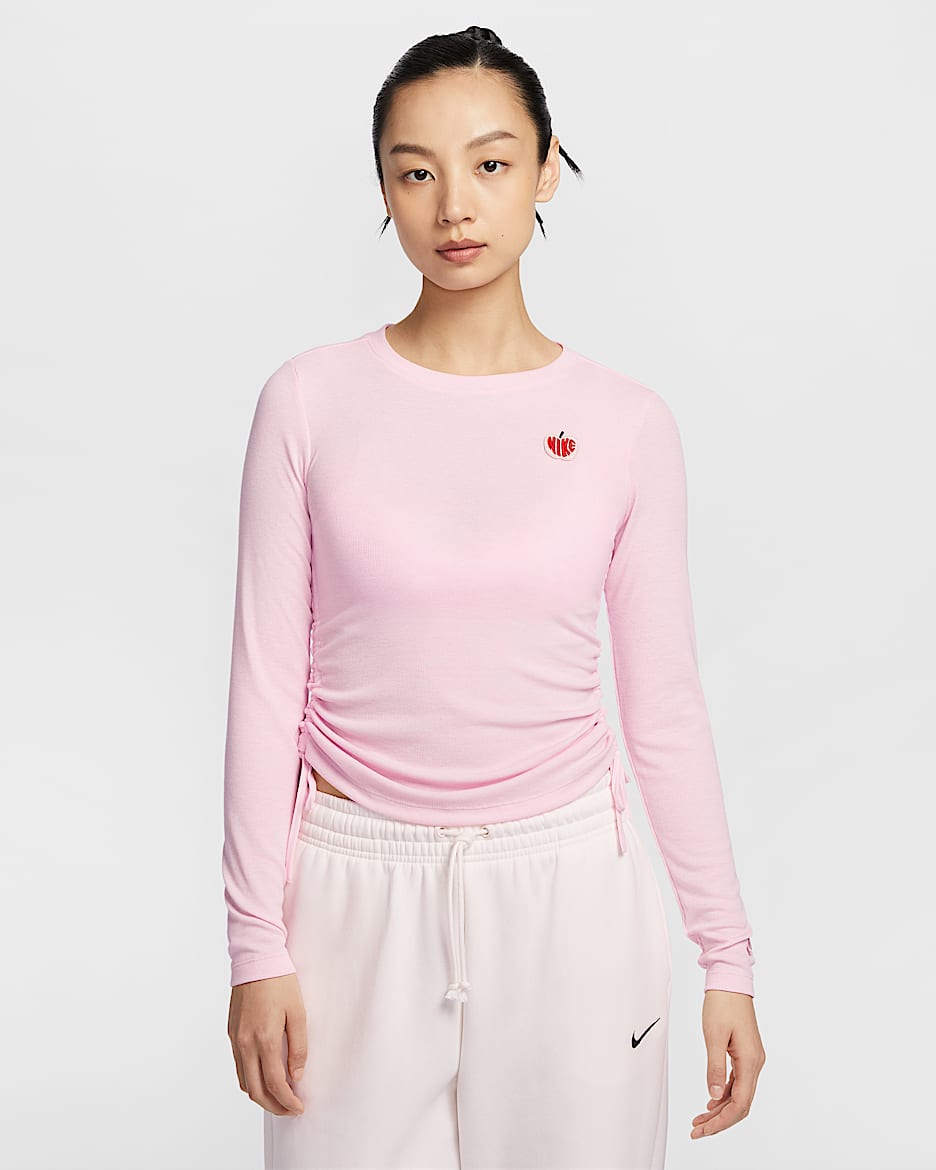 Nike Sportswear 情人节女子罗纹长袖短款上衣 - 泡沫粉