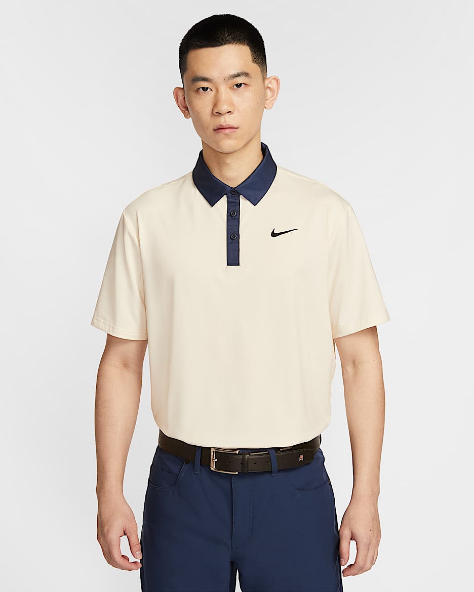 Nike Tour Dri-FIT 男子速干高尔夫翻领T恤 - 淡象牙白/深藏青/黑