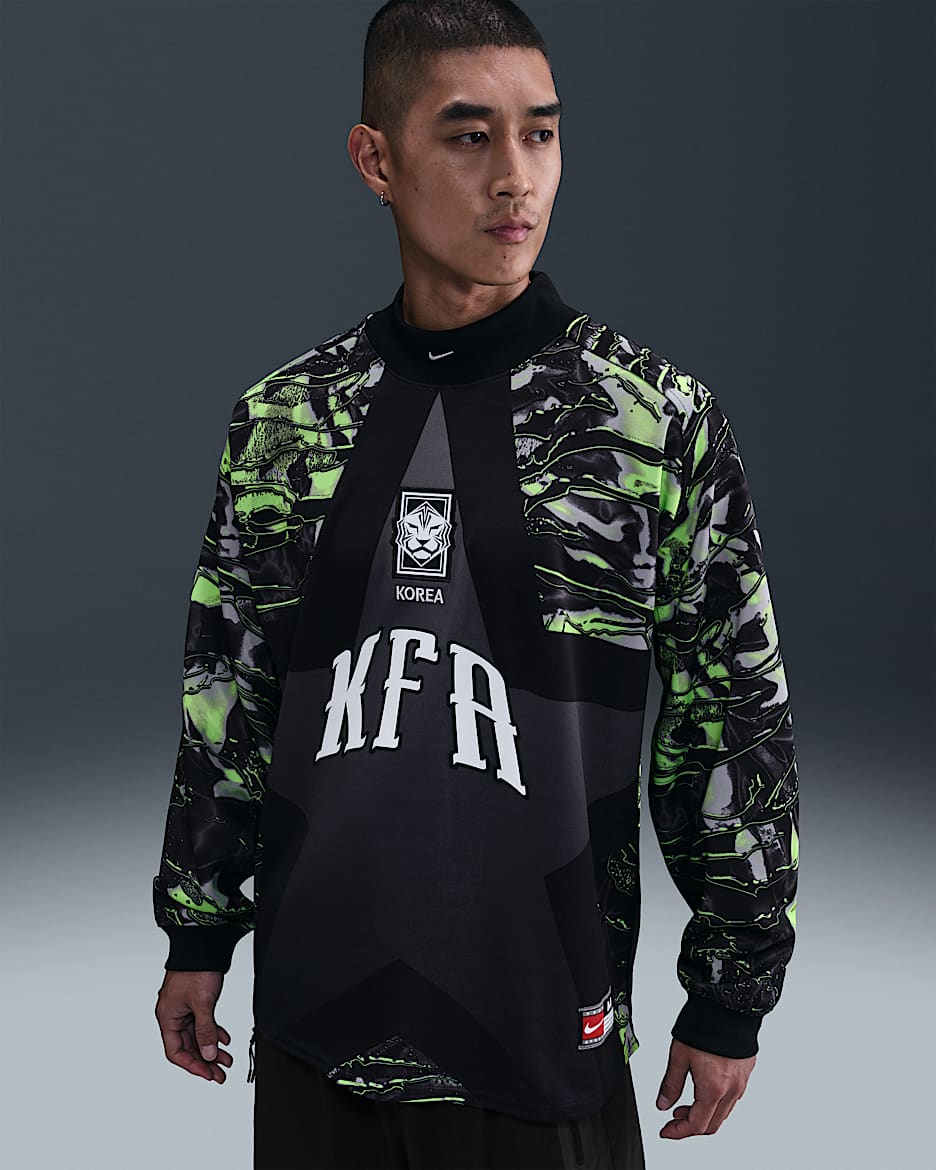 韩国队守门员 Nike 男子长袖足球T恤 - 黑/黑/白色