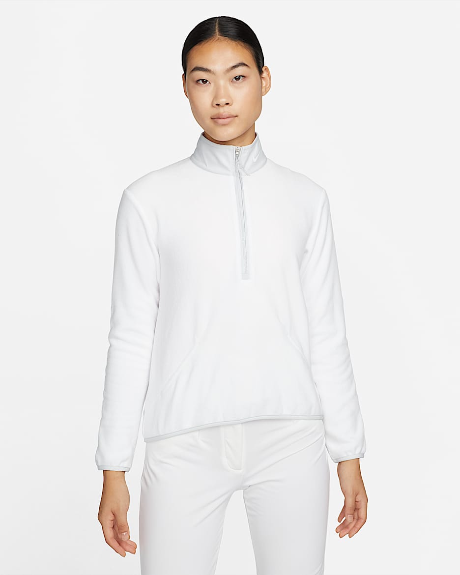 Nike Therma-FIT Victory 女子摇粒绒长袖半长拉链开襟高尔夫上衣 - 白色/尘光子色/白色