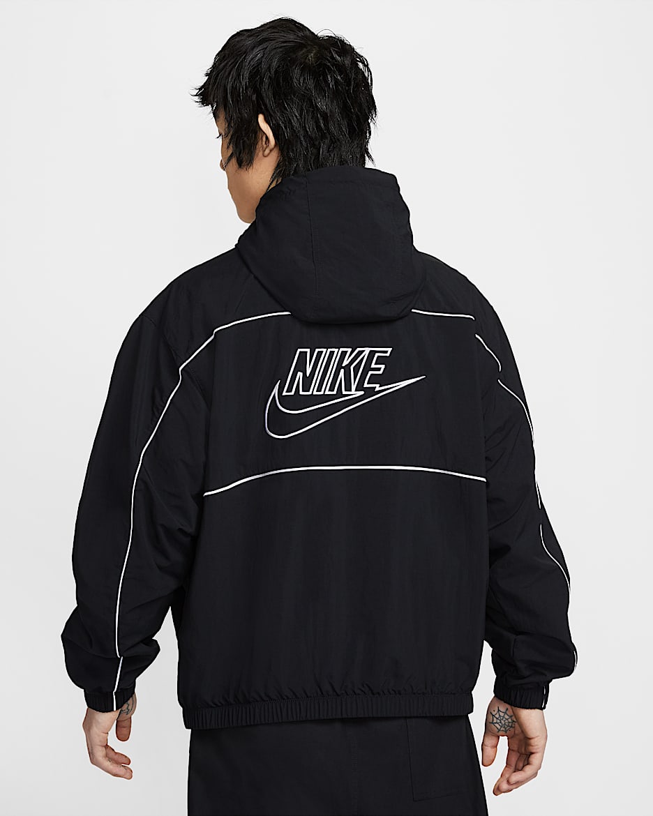 Nike Club 男子连帽复古夹克 - 黑/白色/白色