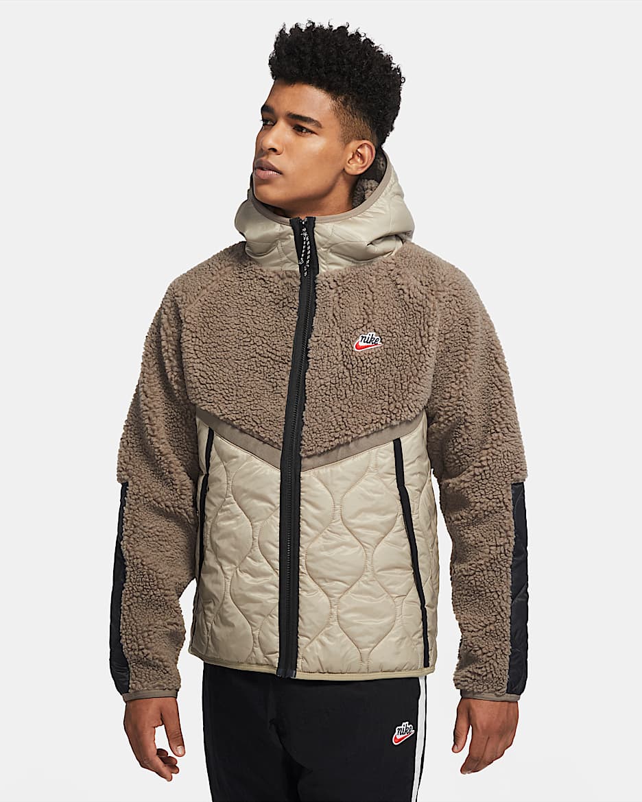 Nike Sportswear Heritage 男子仿羊羔绒棉服夹克 - 橄榄灰/神秘石灰/黑