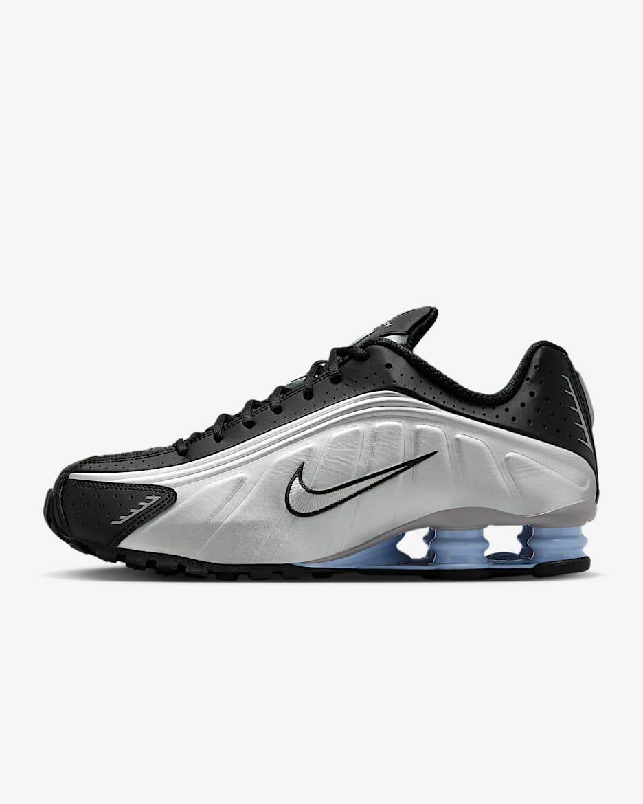 Nike Shox R4 男子气柱运动鞋 - 金属银/黑/心灵蓝/金属银