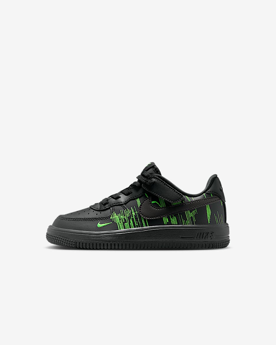 Nike Force 1 Low EasyOn LV8 4 幼童运动鞋 - 黑/冲击绿/明亮紫/黑