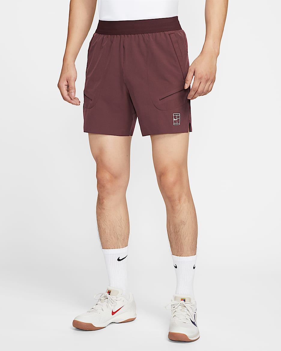 NikeCourt Advantage Dri-FIT 男子速干网球短裤 - 鲜亮勃艮第酒红/白色