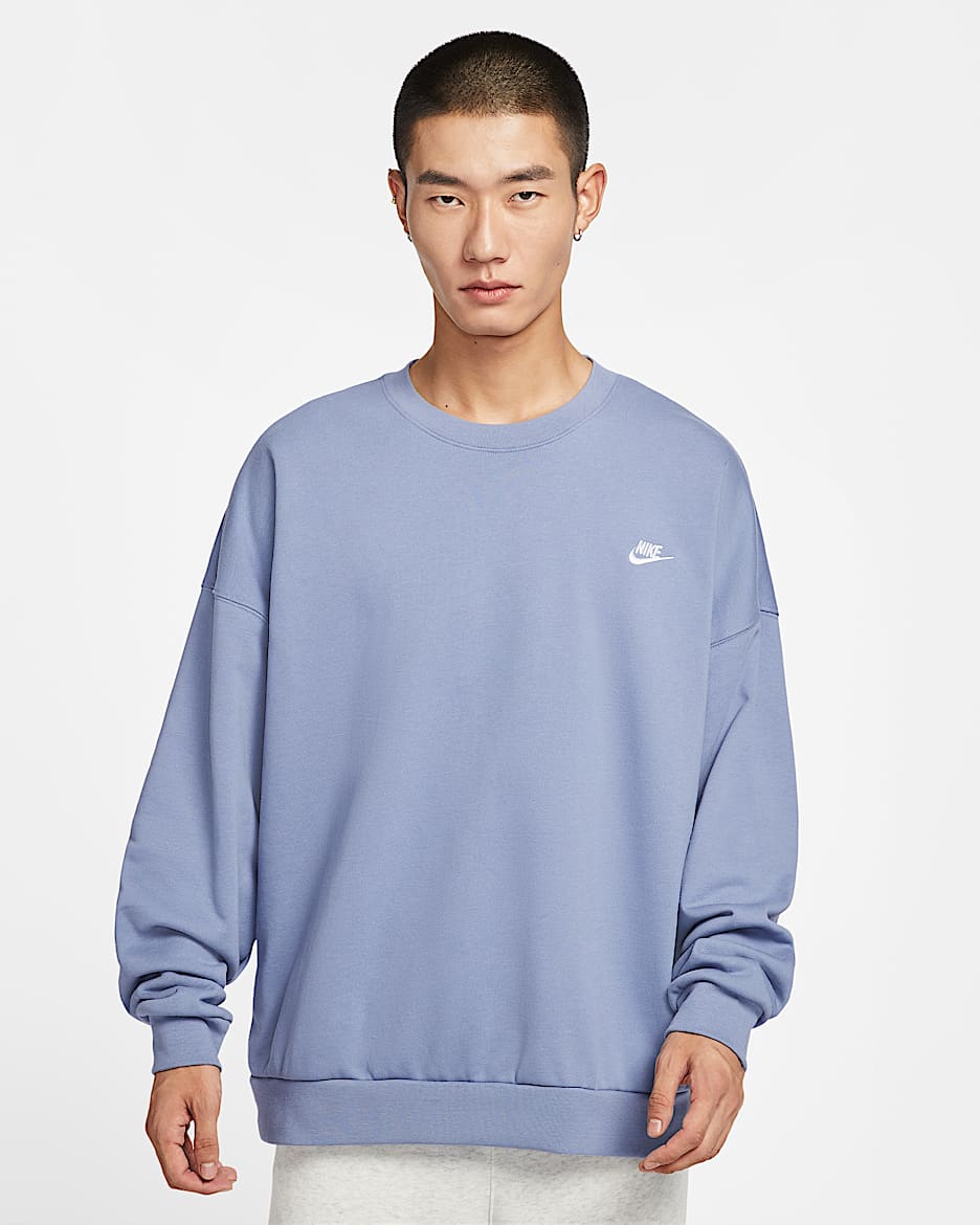 Nike Club Fleece 男子 Oversize 风法式毛圈圆领上衣 - 世界靛青/世界靛青/白色