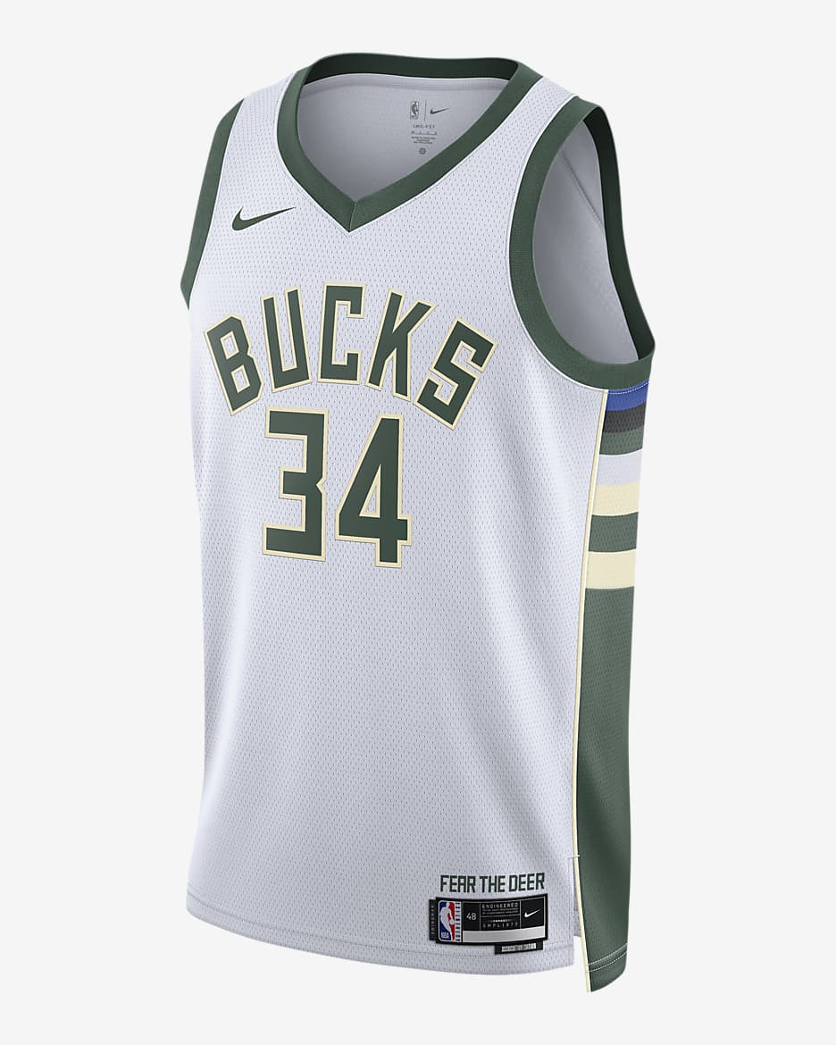 2022/23 赛季密尔沃基雄鹿队 Association Edition Nike Dri-FIT NBA Swingman Jersey 男子透气速干球衣 - 白色