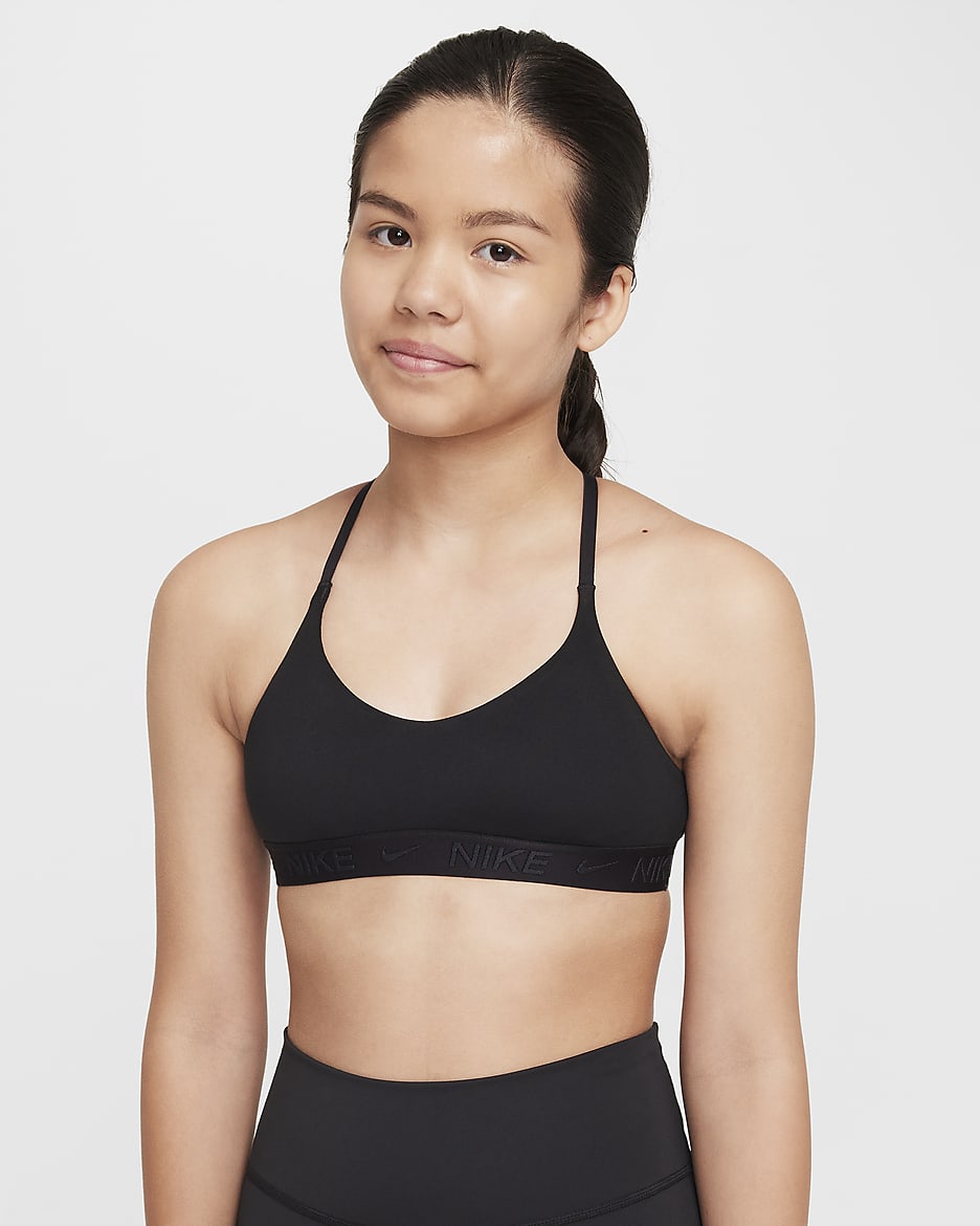 Nike Indy 大童（女孩）速干衬垫运动内衣 - 黑/黑