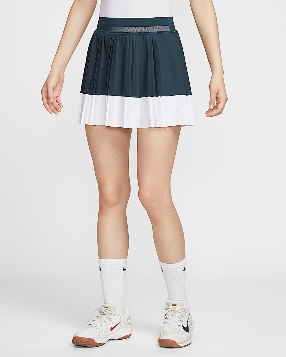 NikeCourt Ace Advantage Dri-FIT 女子速干褶裥网球半身裙 - 军械深海蓝/白色/白色