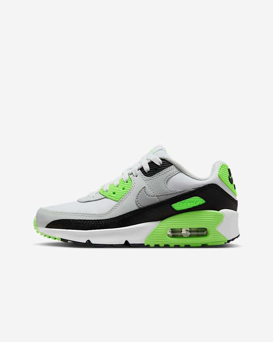 Nike Air Max 90 LTR 大童运动鞋 - 白色/尘光子色/爆炸绿黄/浅烟灰