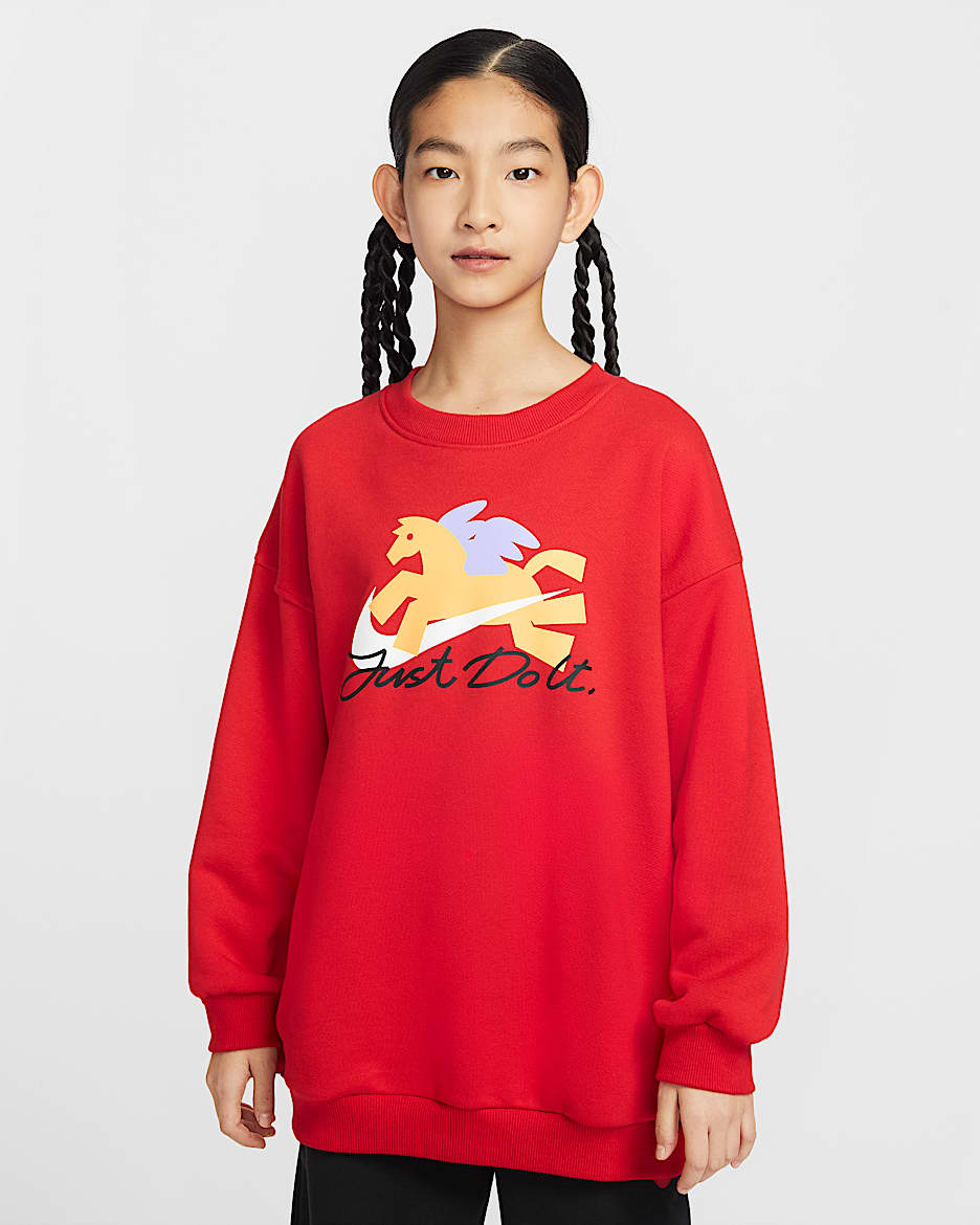 Nike Sportswear Club 马年限定脱缰系列新年款大童 Oversize 风圆领运动衫 - 大学红