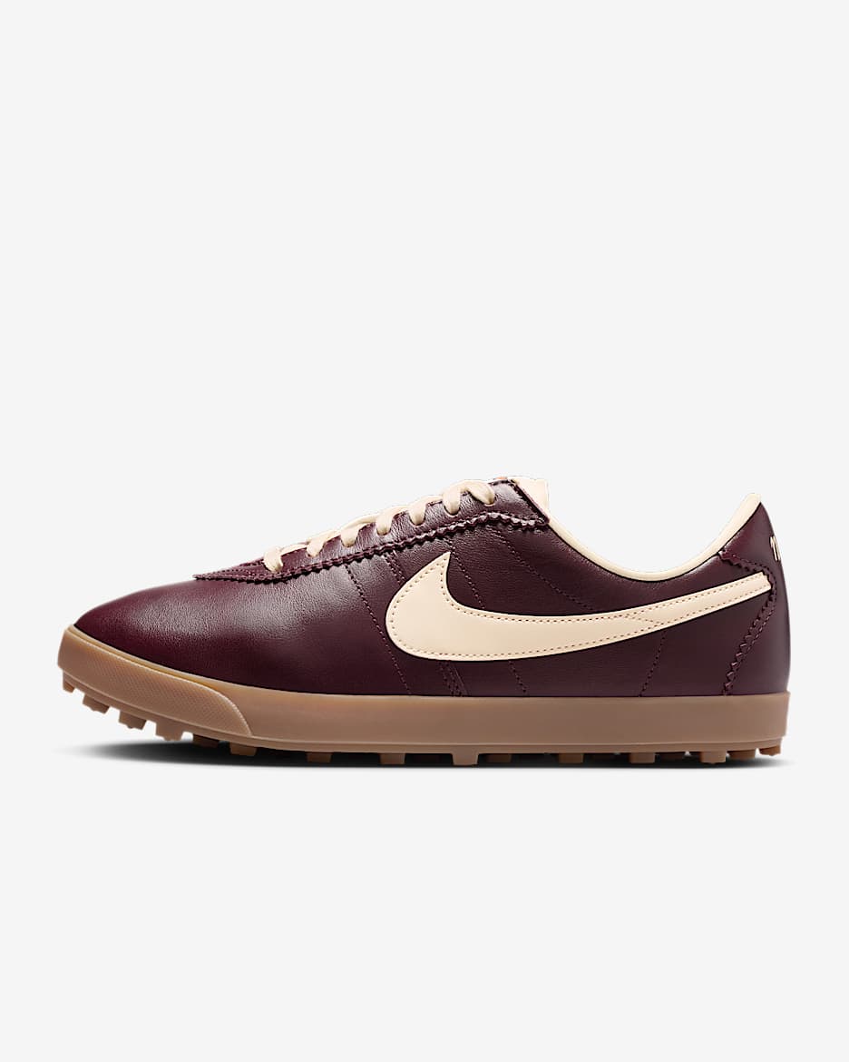 Nike Astrograbber Leather 女子复古薄底运动鞋 - 鲜亮勃艮第酒红/橡皮浅褐/棉布白