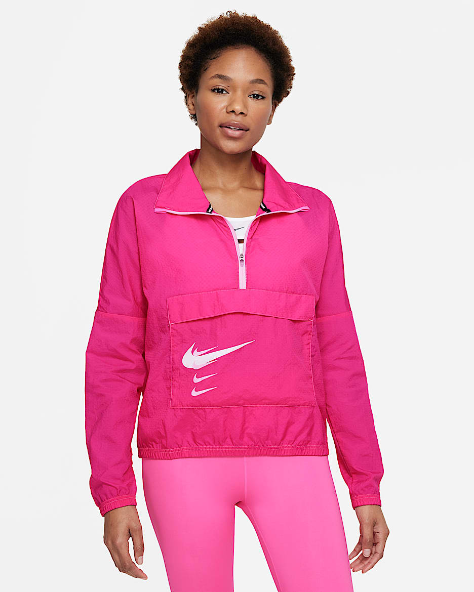 Nike Swoosh Run 女子套头跑步上衣 - 霞光粉/泡沫粉/白色