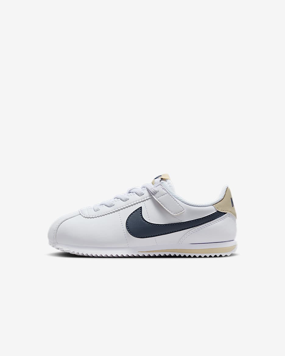 Nike Cortez EasyOn 幼童魔术贴易穿脱复古运动鞋（亲子款） - 白色/沙漠卡其/闪电蓝