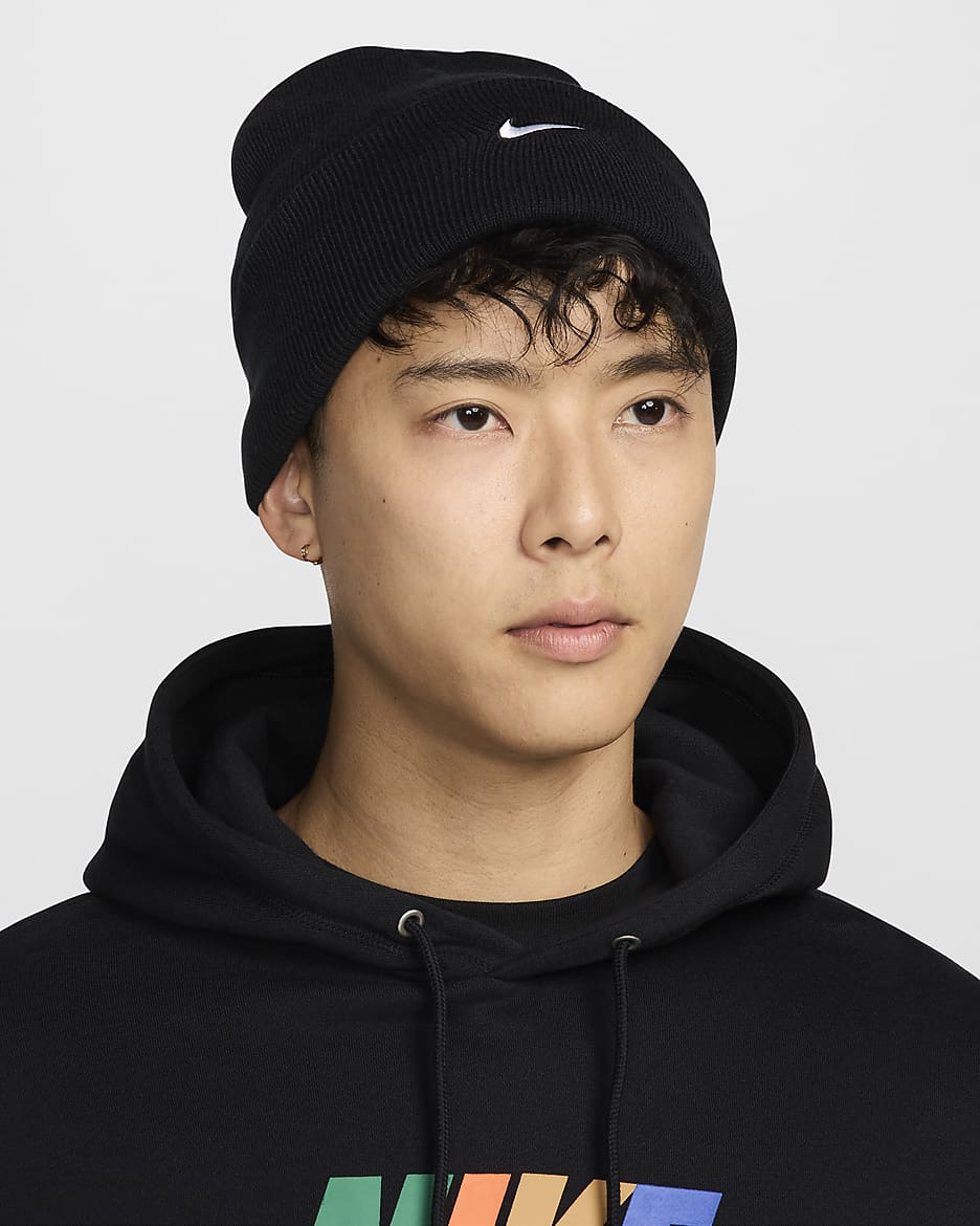 Nike Peak Swoosh 针织帽 - 黑/白色