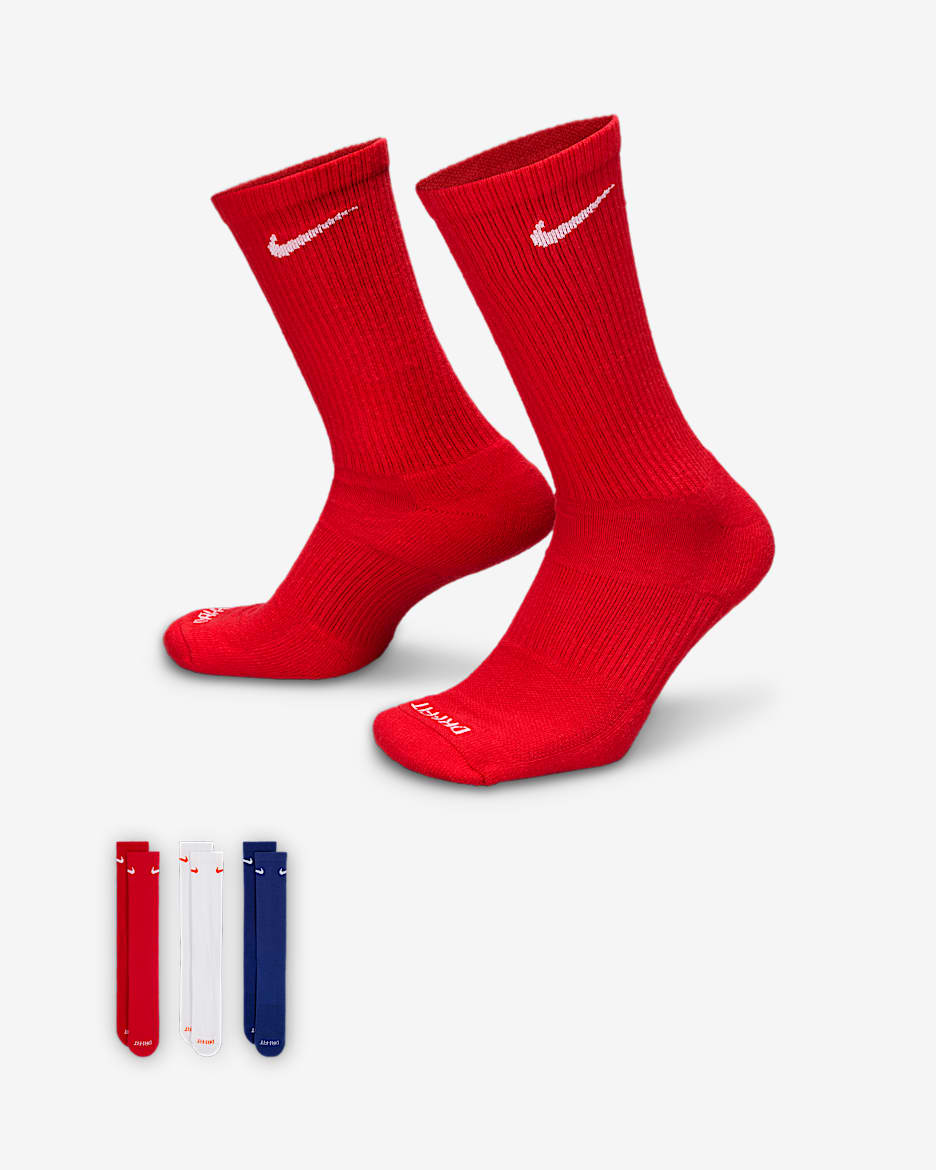 Nike Everyday Plus 耐高系列舒适速干中筒训练袜(3 双) - 多色