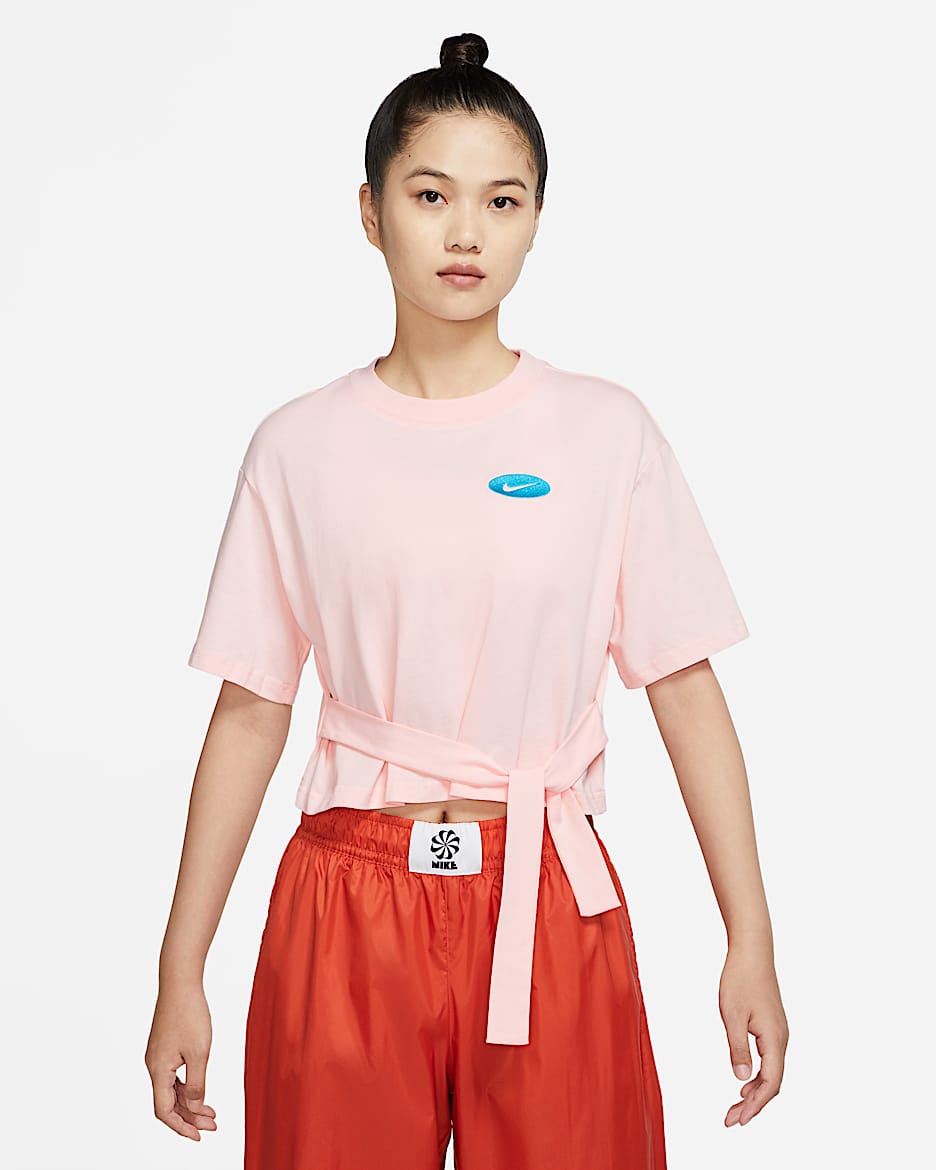 Nike Sportswear Icon Clash 女子系带短袖上衣 - 大气浅粉/激光蓝