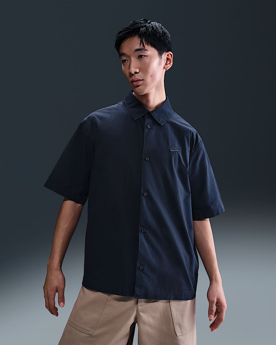 Nike Club 男子短袖纽扣衬衫 - 黑曜石色/黑曜石色