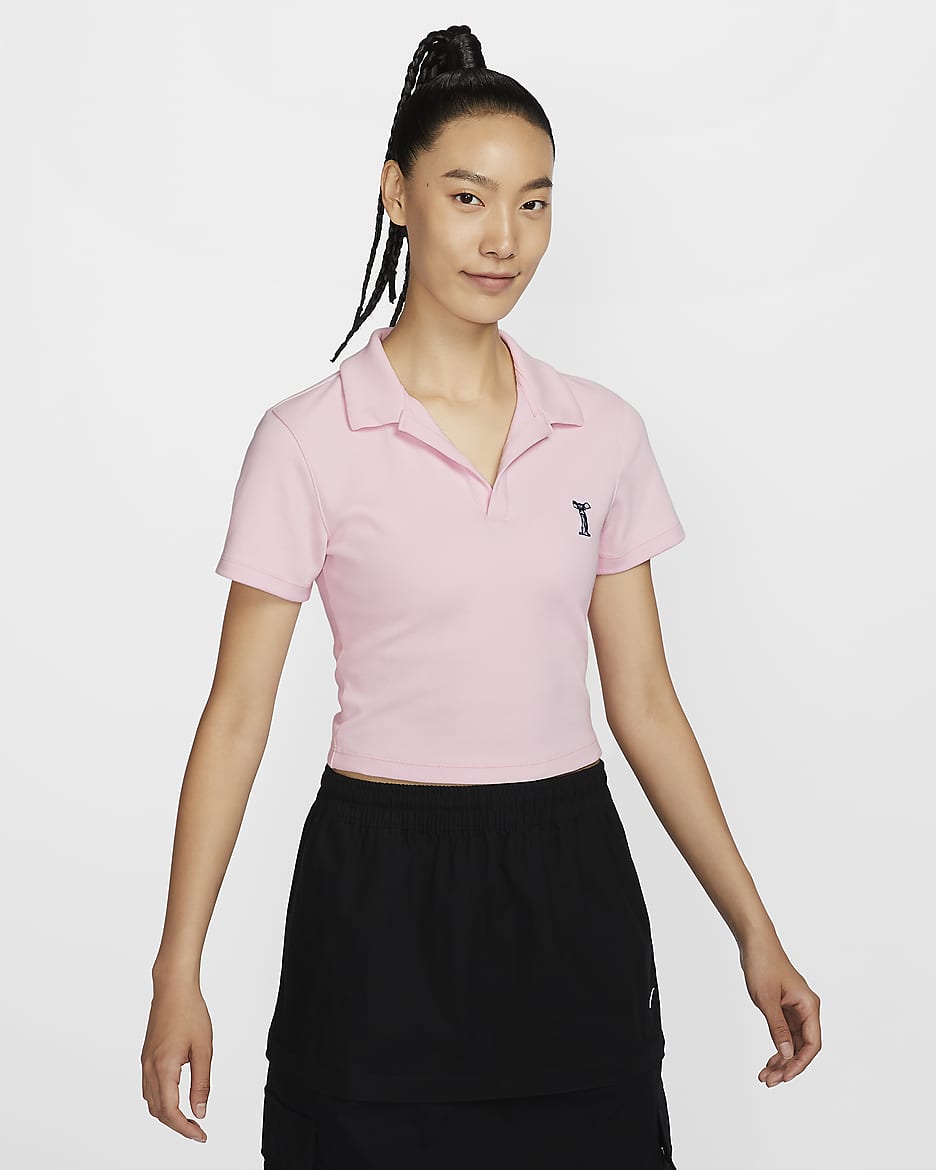 Nike Sportswear 女子短袖翻领上衣 - 泡沫粉/深藏青/深藏青