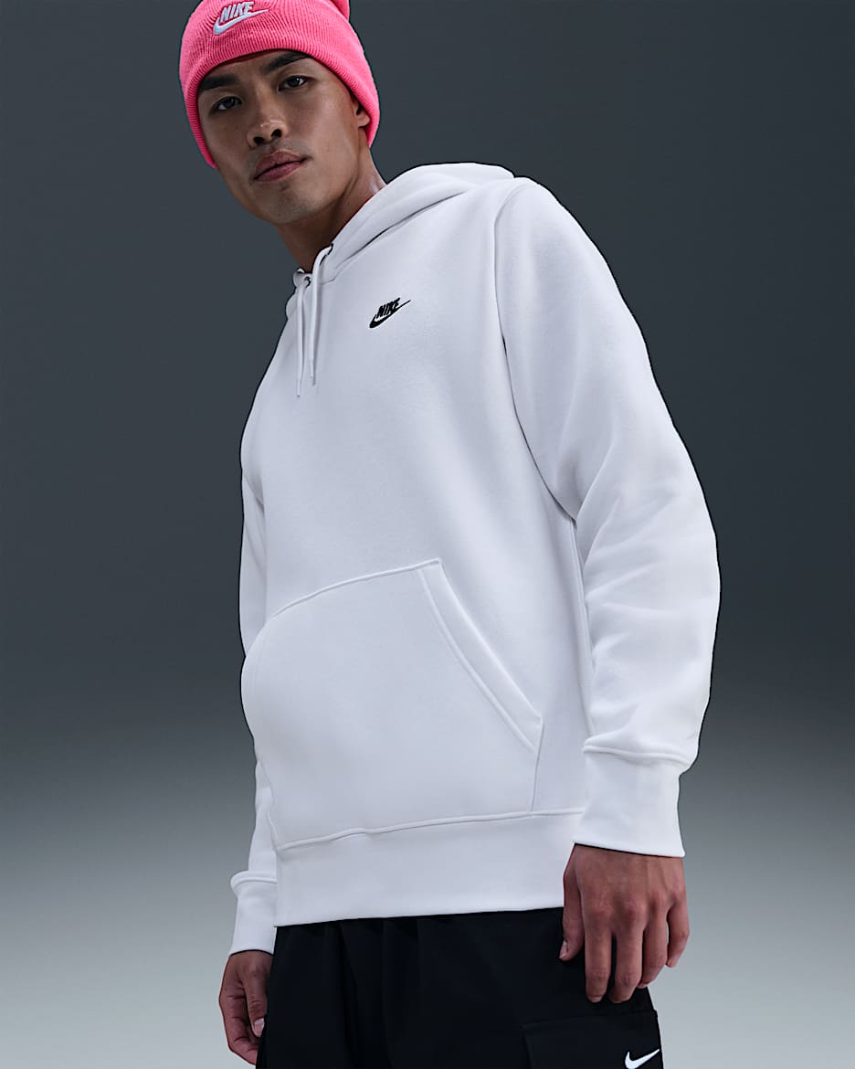 Nike Club 男子加绒套头连帽衫 - 白色/白色/黑