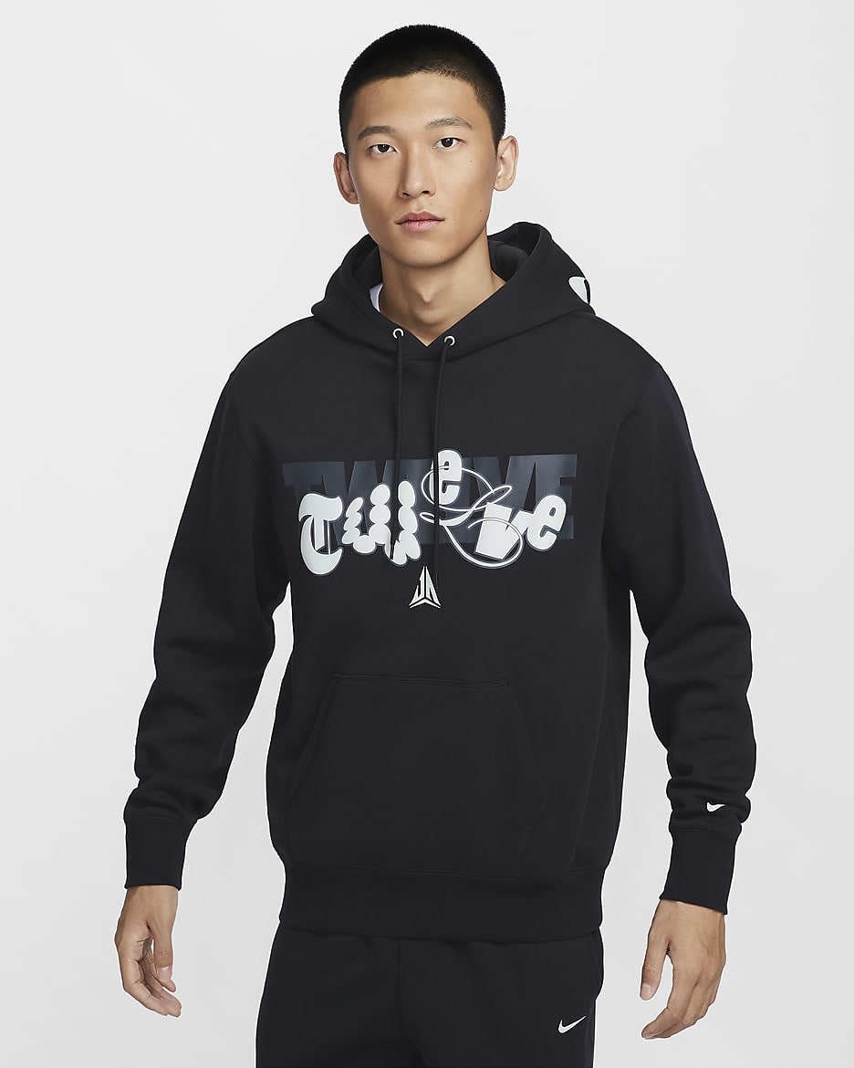 Ja Club Fleece 莫兰特男子加绒篮球连帽衫 - 黑/浅银