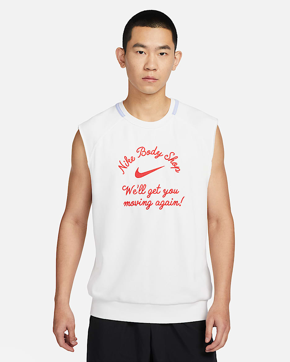 Nike Dri-FIT 男子速干无袖针织训练上衣 - 山峰白/复古蓝灰/热情红