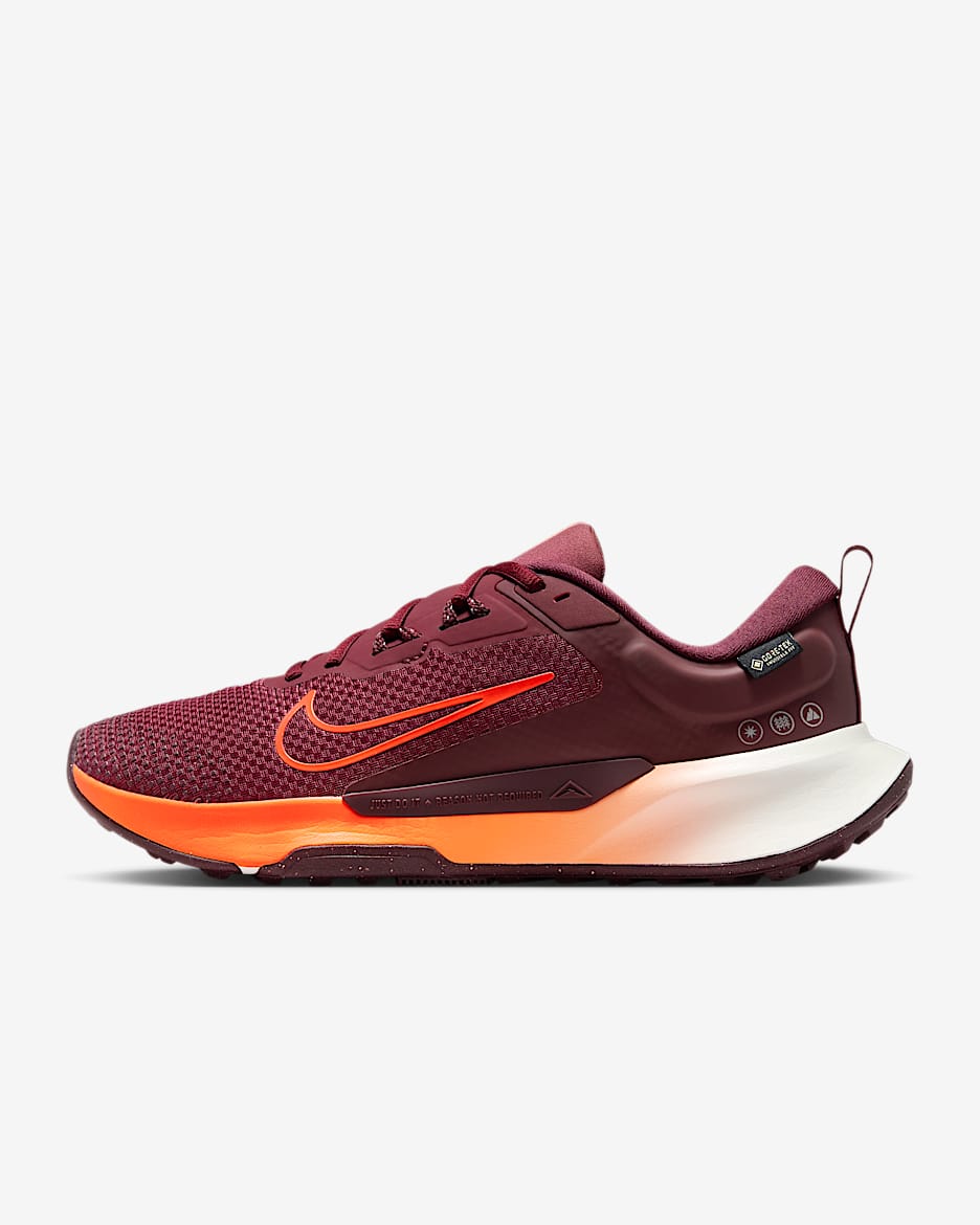 Nike Juniper Trail 2 GORE-TEX 女子防水越野跑步鞋 - 暗队红/鲜亮勃艮第酒红/帆白/橙红