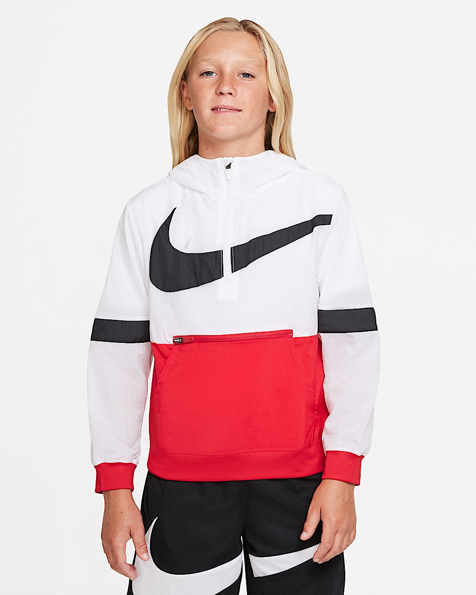 Nike Crossover 大童（男孩）篮球上衣 - 白色/大学红/黑/黑