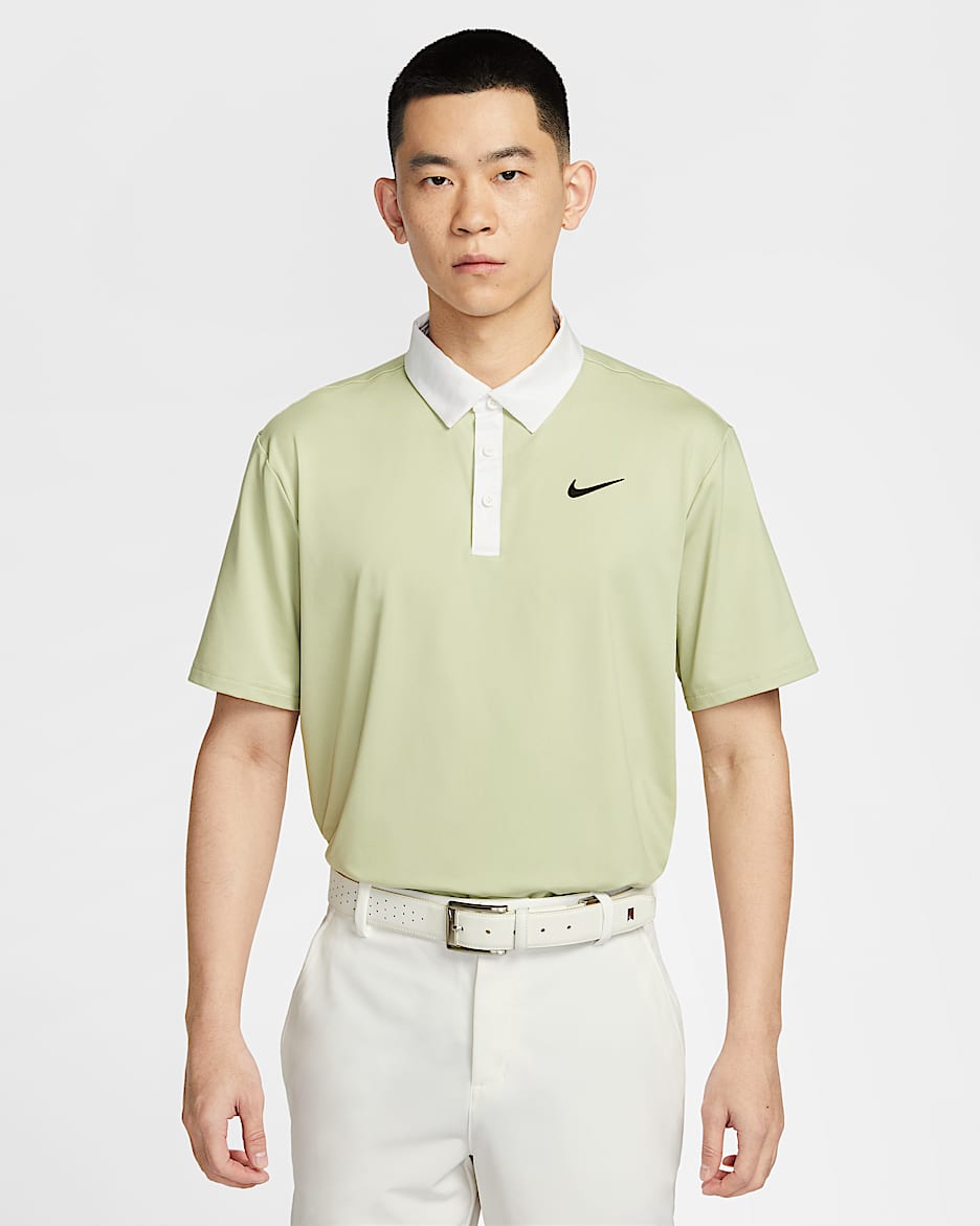Nike Tour Dri-FIT 男子速干高尔夫翻领T恤 - 浅橄榄绿/白色/黑