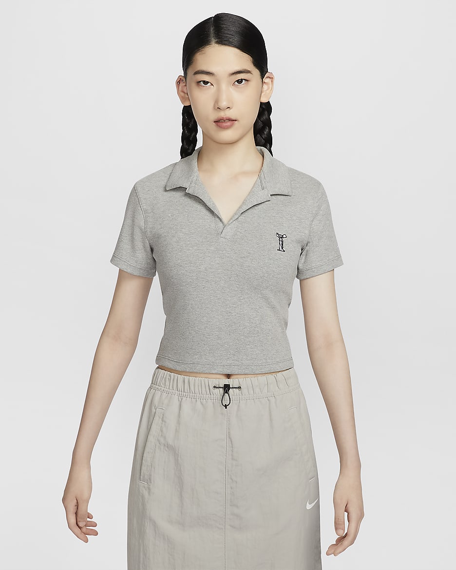 Nike Sportswear 女子短袖翻领上衣 - 调色暗灰/黑/白色