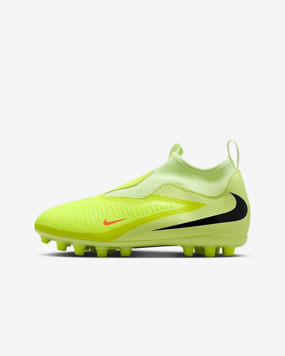 Nike Jr. Phantom 6 High Academy 耐克暗煞系列大童 AG 人造草地高帮足球鞋 - 橙红/亮石灰色/黑