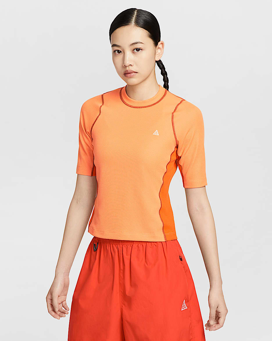 Nike ACG "Chinati" Dri-FIT ADV 女子防晒速干短袖上衣 - 马拉喀什橙/安全橙/暗赤褐/山峰白