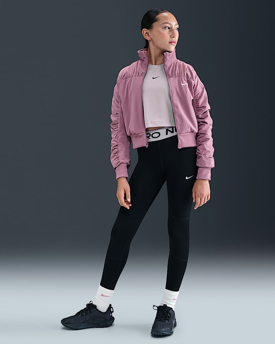 Nike Pro Dri-FIT 大童（女孩）速干训练紧身裤 - 黑/灰紫/白色