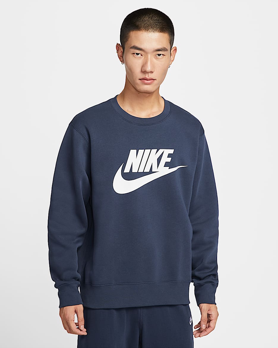 Nike Sportswear Club 男子印花加绒圆领上衣 - 黑曜石色/白色