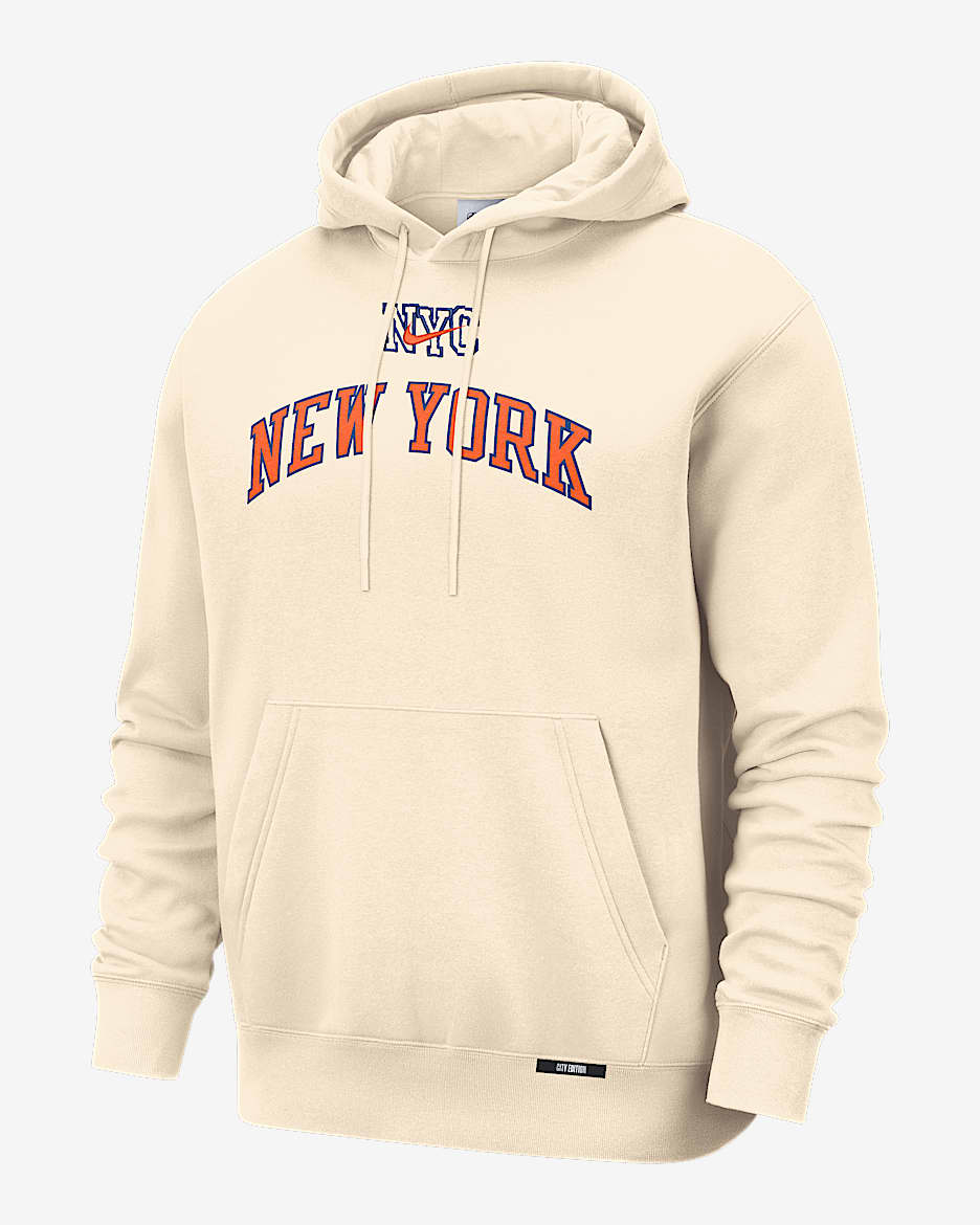 纽约尼克斯队 City Edition Nike Club 男子加绒篮球套头连帽衫 - 自然白